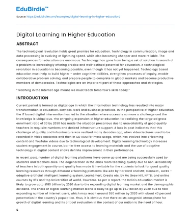 Digital Learning In Higher Education