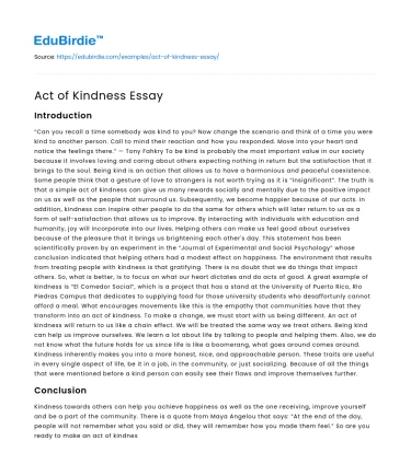 Act of Kindness Essay