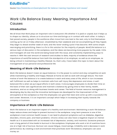 Work-Life Balance Essay: Meaning, Importance And Causes