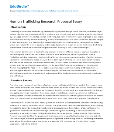 Human Trafficking Research Proposal Essay