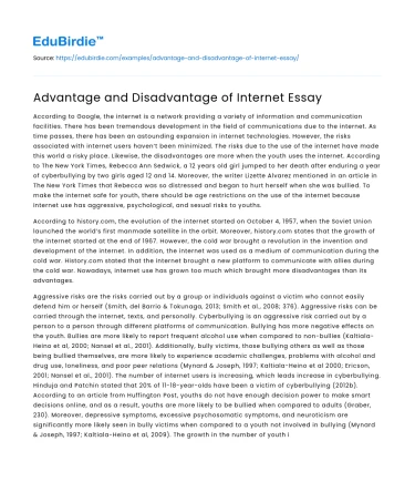 Advantage and Disadvantage of Internet Essay