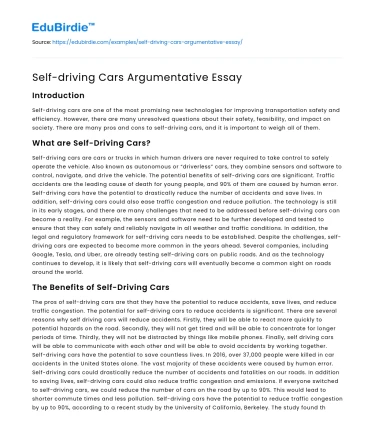 Self-driving Cars Argumentative Essay