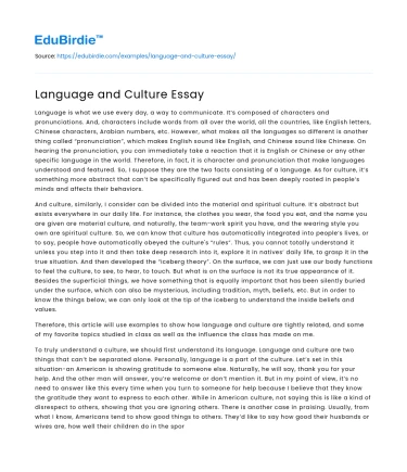 Language and Culture Essay