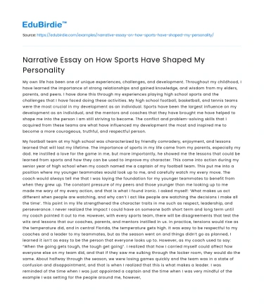 Narrative Essay on How Sports Have Shaped My Personality