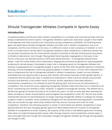 Should Transgender Athletes Compete in Sports Essay