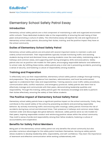 Elementary School Safety Patrol Essay