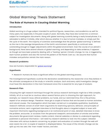Global Warming: Thesis Statement