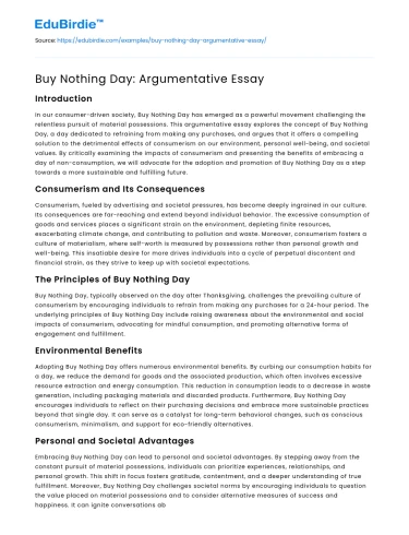 Buy Nothing Day: Argumentative Essay