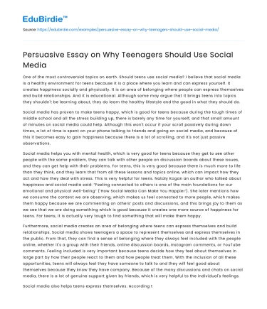 Persuasive Essay on Why Teenagers Should Use Social Media