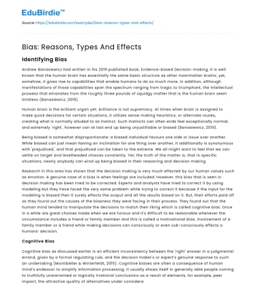 Bias: Reasons, Types And Effects