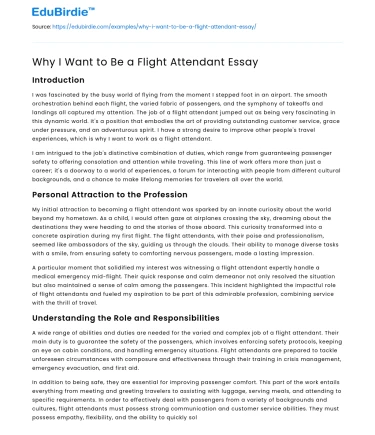 Why I Want to Be a Flight Attendant Essay