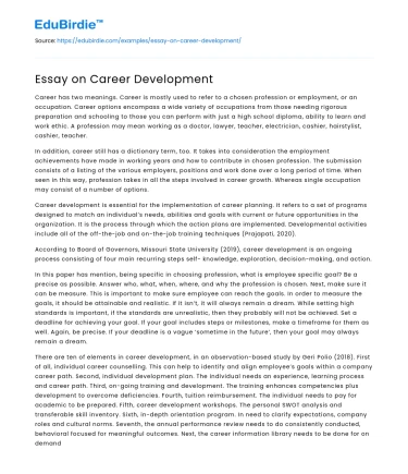 Essay on Career Development