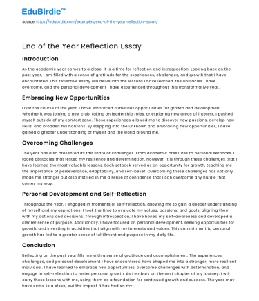 End of the Year Reflection Essay