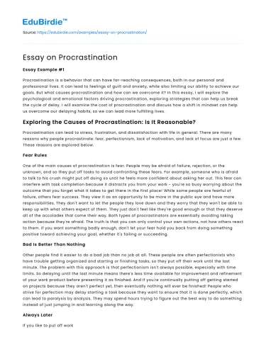 Essay on Procrastination