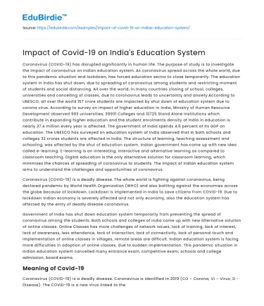 Impact of Covid-19 on India’s Education System