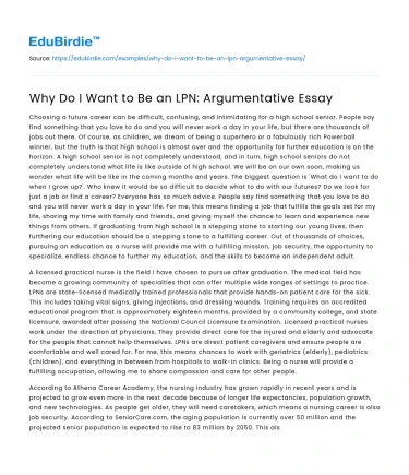 Why Do I Want to Be an LPN: Argumentative Essay