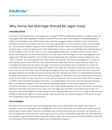 Why Same Sex Marriage Should Be Legal Essay
