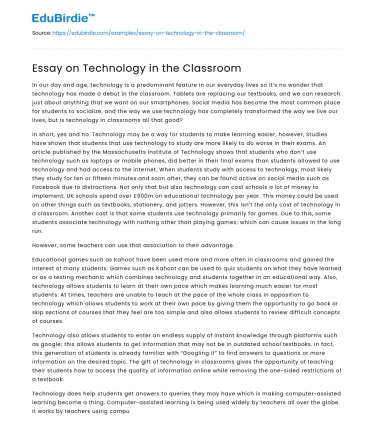 Essay on Technology in the Classroom