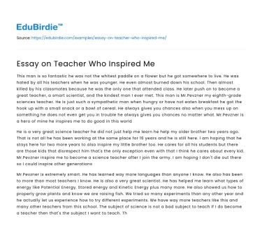 Essay on Teacher Who Inspired Me