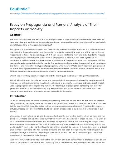 Essay on Propaganda and Rumors: Analysis of Their Impacts on Society