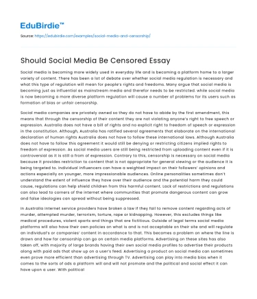 Should Social Media Be Censored Essay