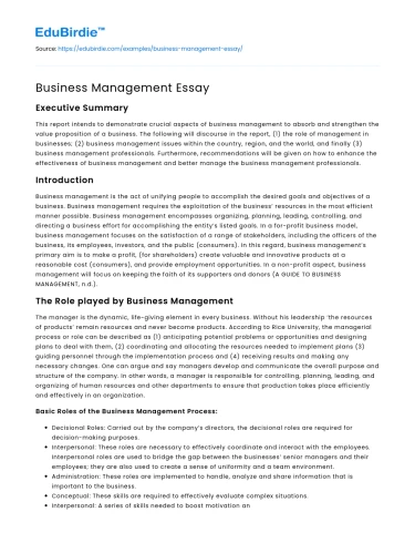 Business Management Essay