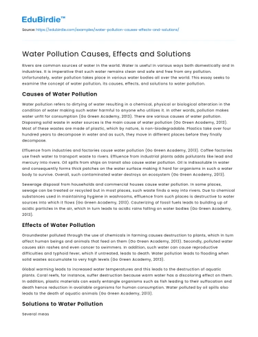 Water Pollution Causes, Effects and Solutions
