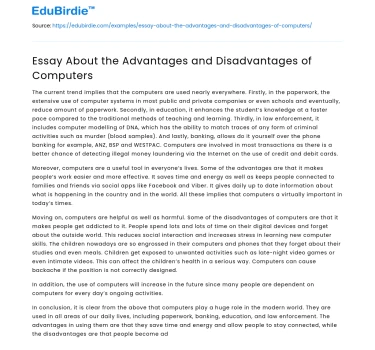 Essay About the Advantages and Disadvantages of Computers
