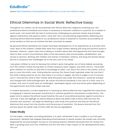 Ethical Dilemmas in Social Work: Reflective Essay