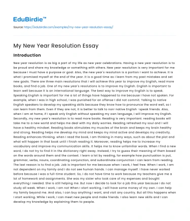 My New Year Resolution Essay