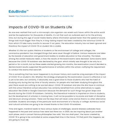 Impacts of COVID-19 on Students Life