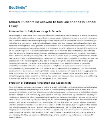 Should Students Be Allowed to Use Cellphones in School Essay