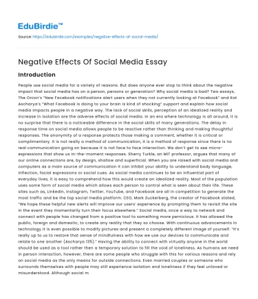 Negative Effects Of Social Media Essay