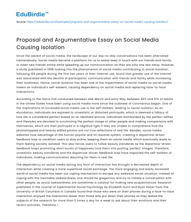 Proposal and Argumentative Essay on Social Media Causing Isolation