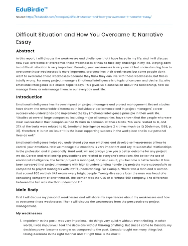 Difficult Situation and How You Overcame It: Narrative Essay