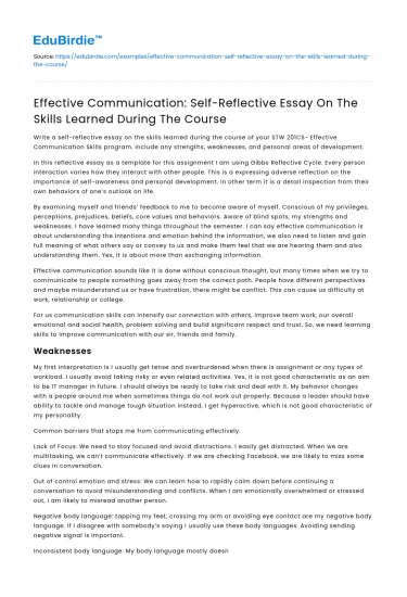 Effective Communication: Self-Reflective Essay On The Skills Learned During The Course
