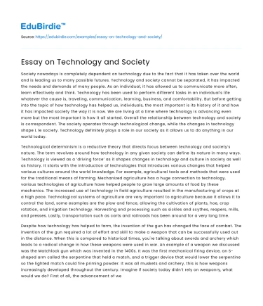 Essay on Technology and Society