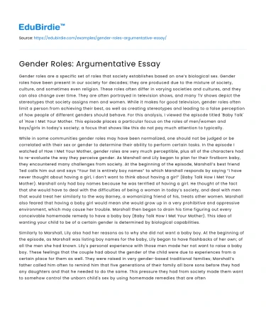 Gender Roles: Argumentative Essay