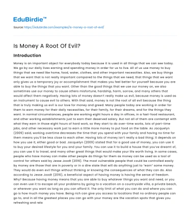 Is Money A Root Of Evil?