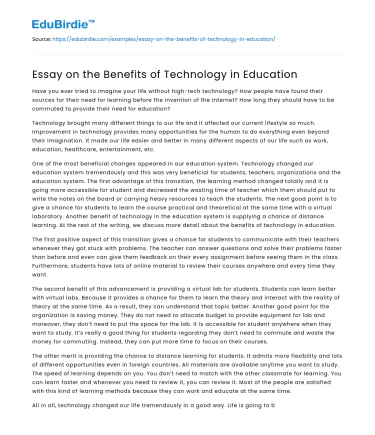Essay on the Benefits of Technology in Education