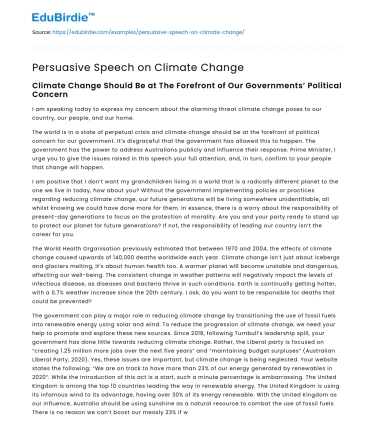 Persuasive Speech on Climate Change