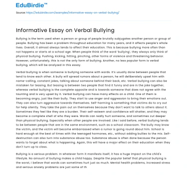 Informative Essay on Verbal Bullying