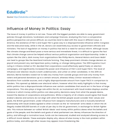 Influence of Money in Politics: Essay