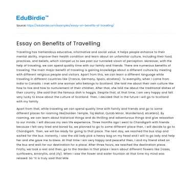 Essay on Benefits of Travelling