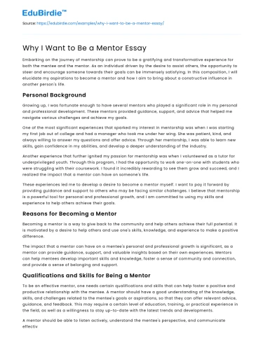 Why I Want to Be a Mentor Essay