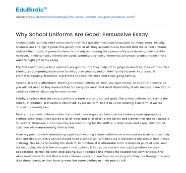 Why School Uniforms Are Good: Persuasive Essay