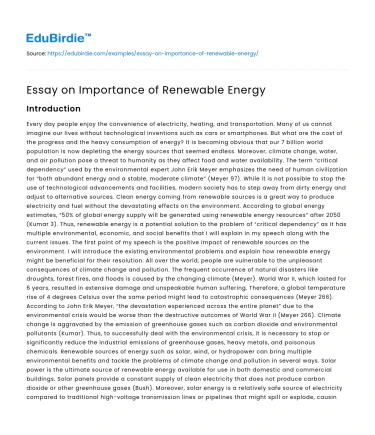 Essay on Importance of Renewable Energy