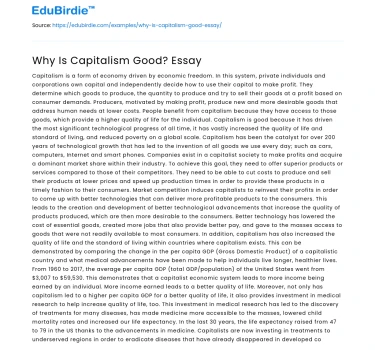 Why Is Capitalism Good? Essay