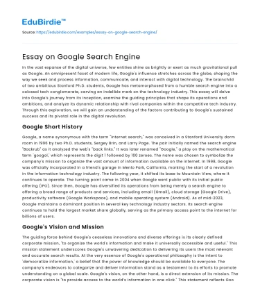 Essay on Google Search Engine