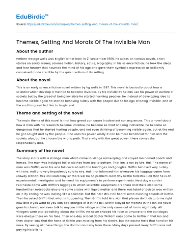 Themes, Setting And Morals Of The Invisible Man